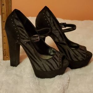 Bebe platform pony hair 5in heels